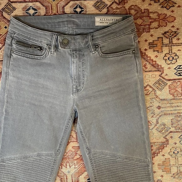 ALLSAINTS BIKER LIGHT GRAY MOTO SKINNY JEANS 26 - Picture 4 of 6